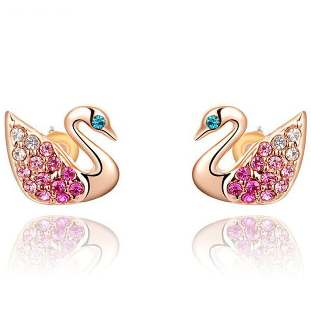 Crystal Swan Rhinestone Ear Studs (item C)